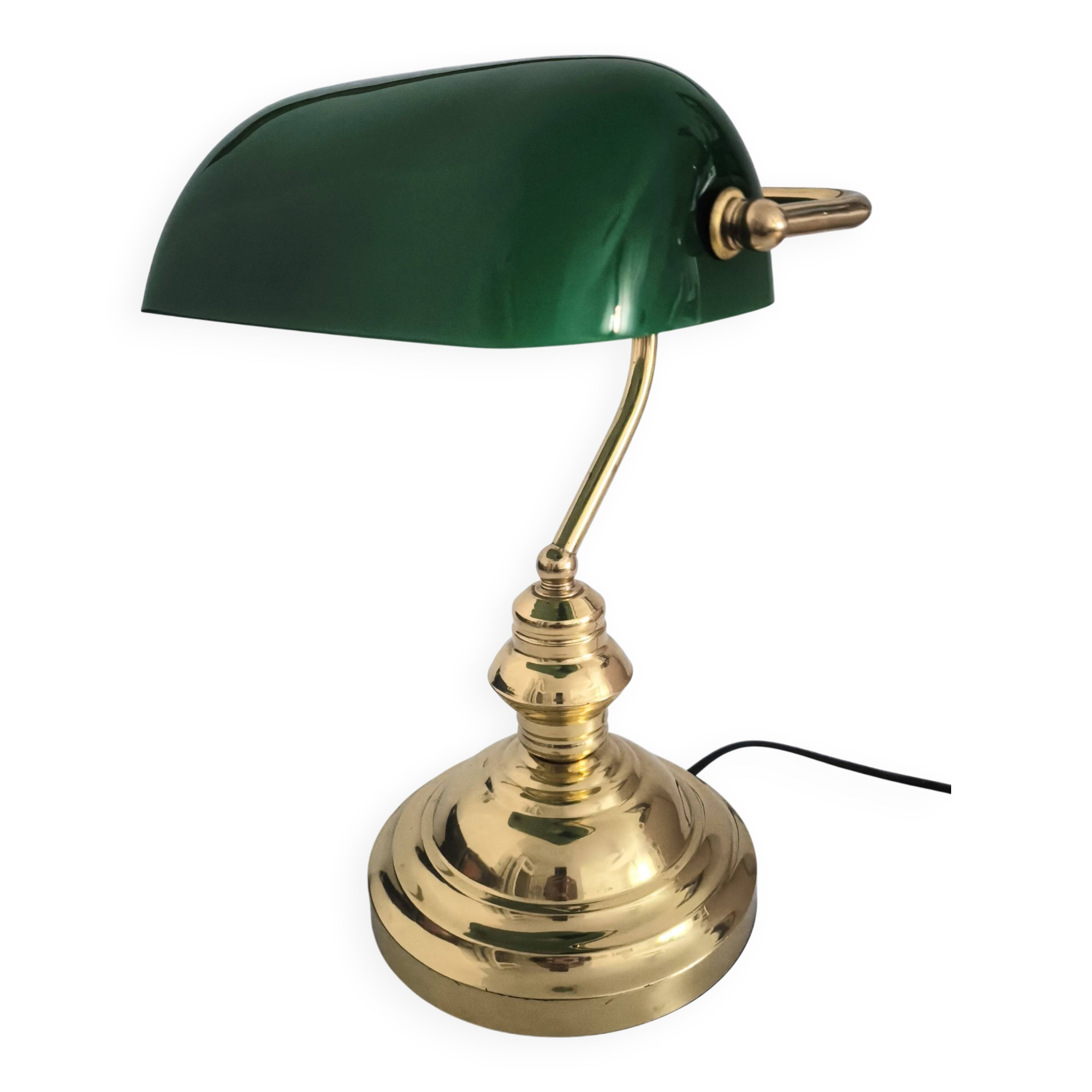 Lámpara vintage de banquero de cristal verde opalino