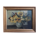 Huile sur toile fleurs Flandres 1914