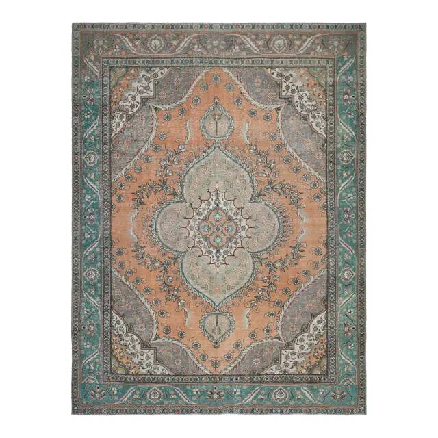1970s Vintage Persian Handmade Wool Cotton Orange Area Rug 278x343