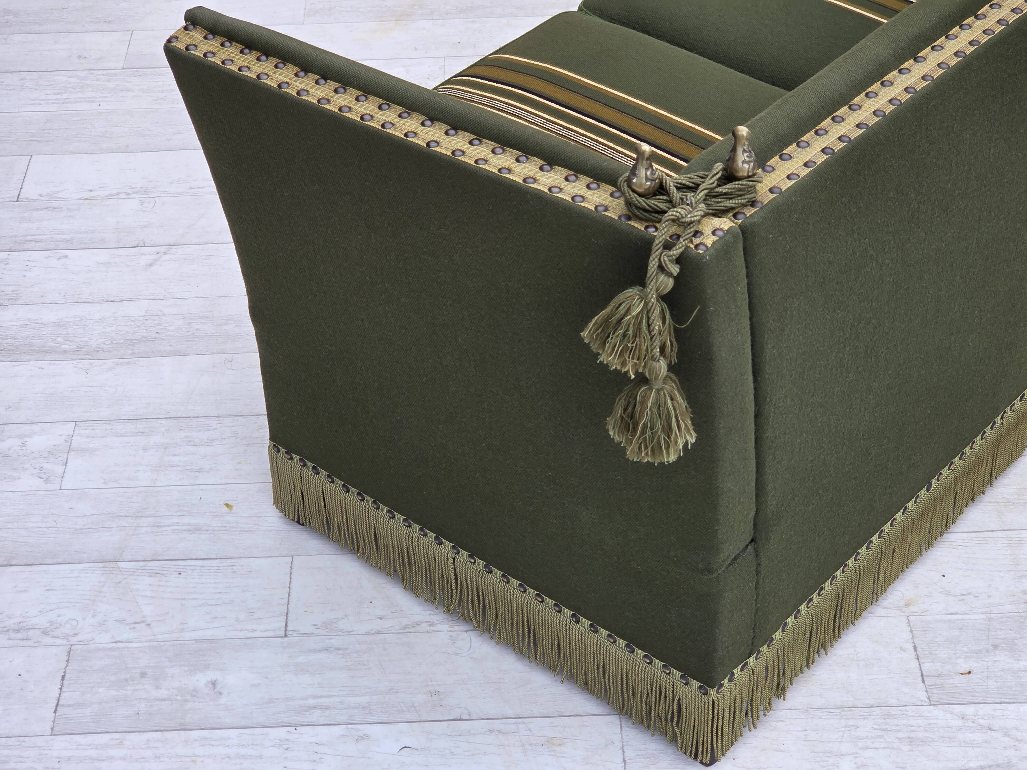 1970s, Danish 2-seater drop arm "Spanish" sofa, furniture wool.