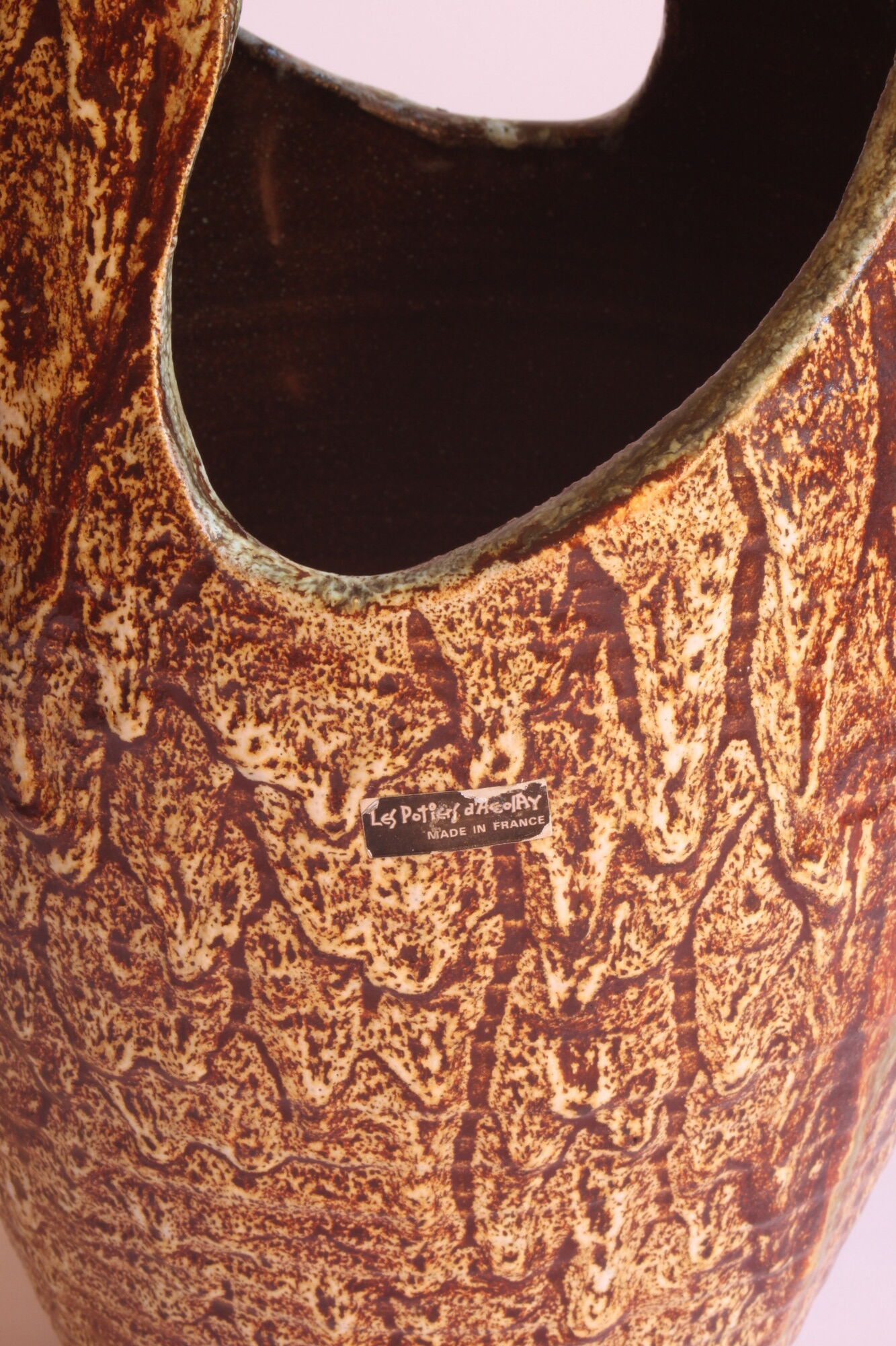 Freeform open worked vase by "Les potiers d'Accolay", France 1970s.
