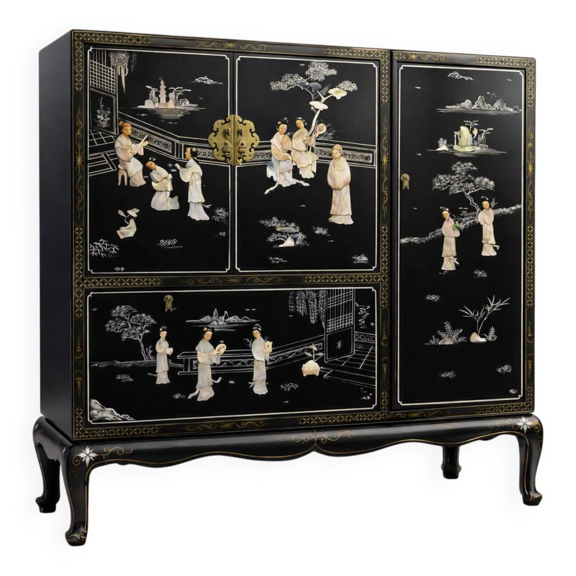 Cabinet en laque chinoise et personnages incrustés