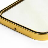 Beautiful small mid-century brass wall mirror with braided hanging strap