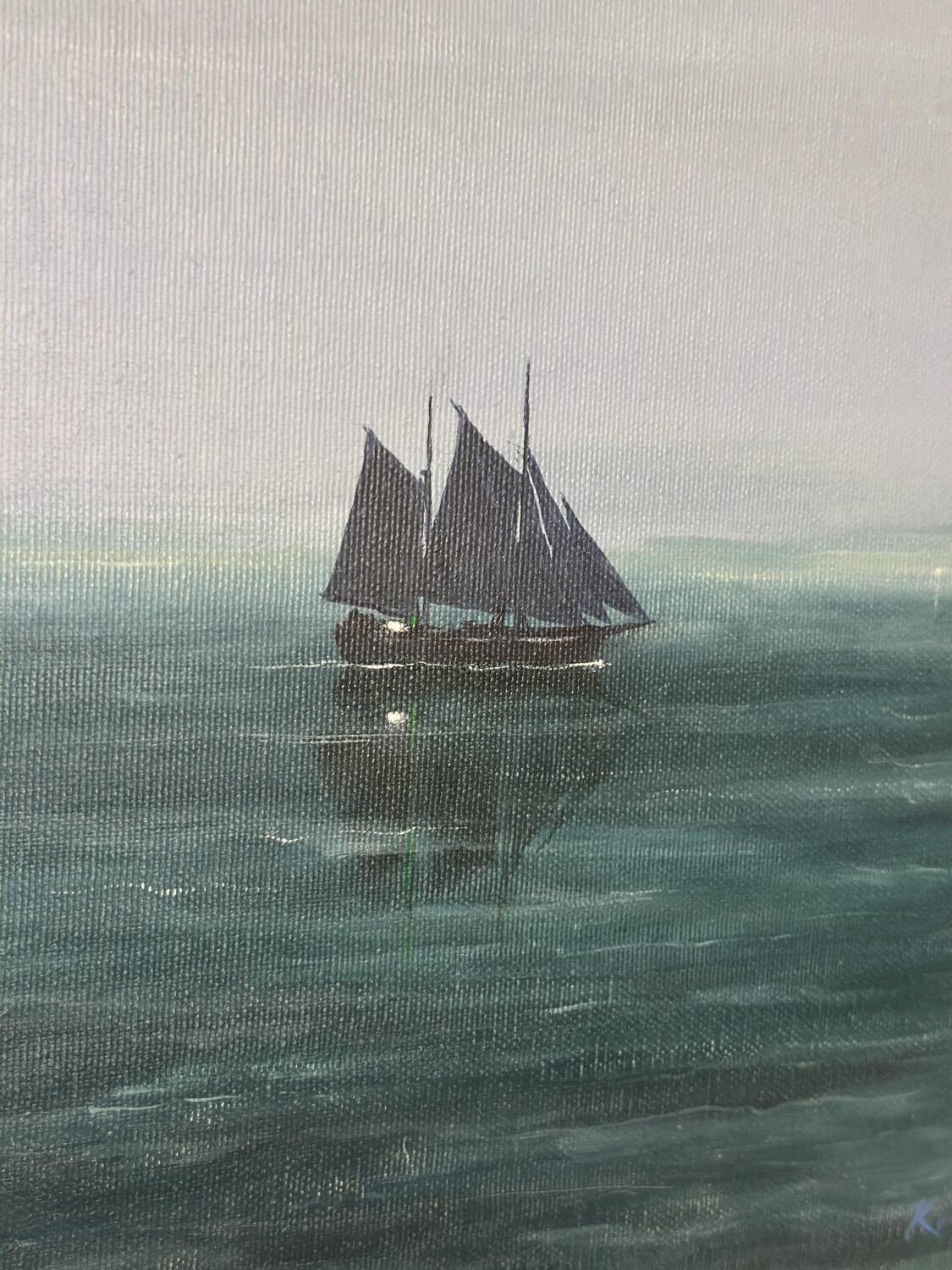 Swedish Oil on Canvas – “Sailboat at Sea”