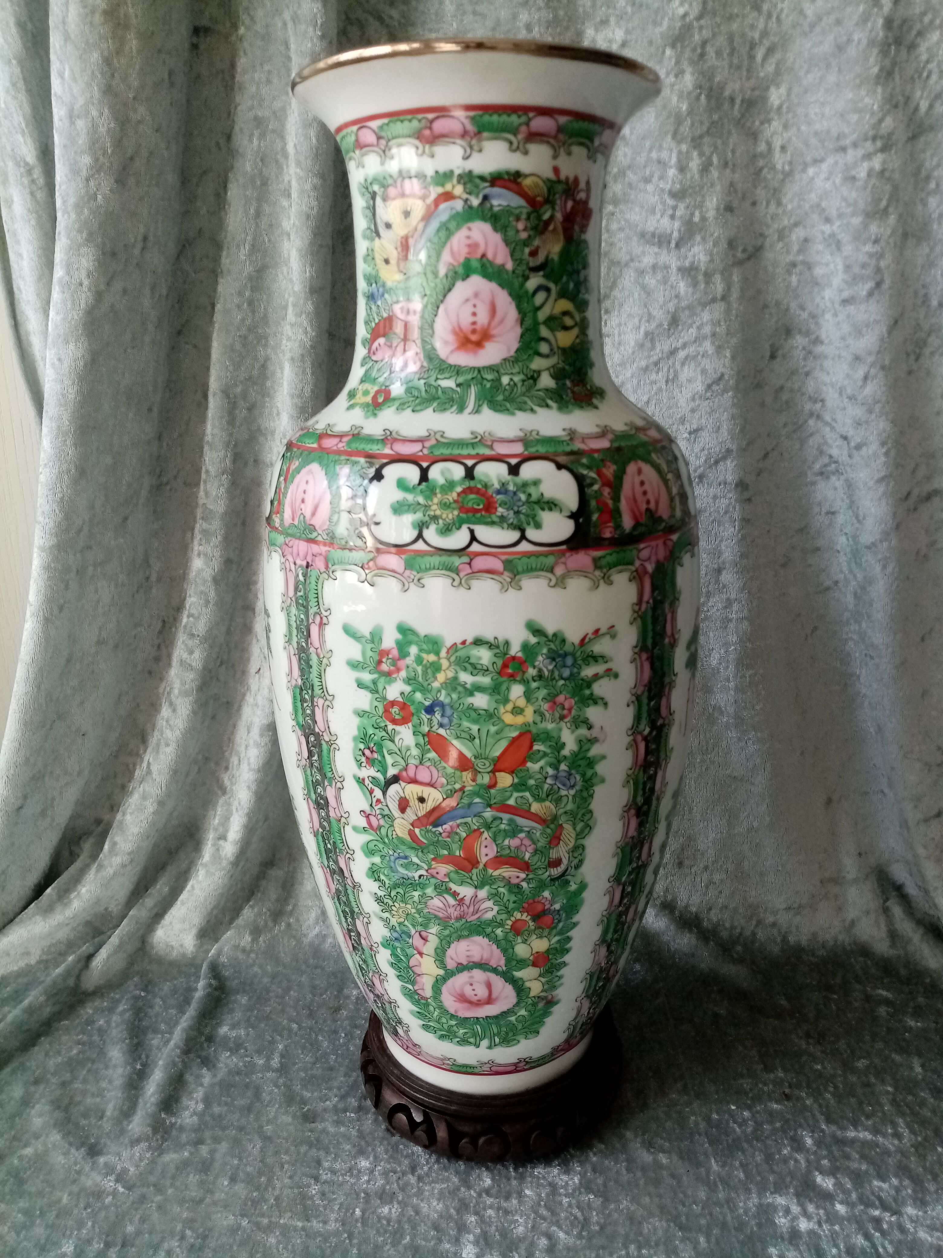 Ancien grand vase en porcelaine de canton chine des annees 1930-50 signe