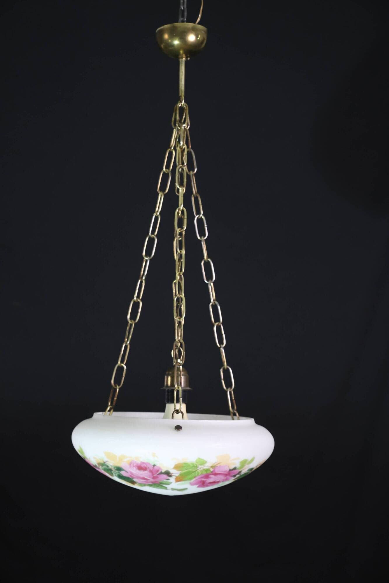 Vintage Glass Chandelier with Floral Decorations, Gallè Style, 1960