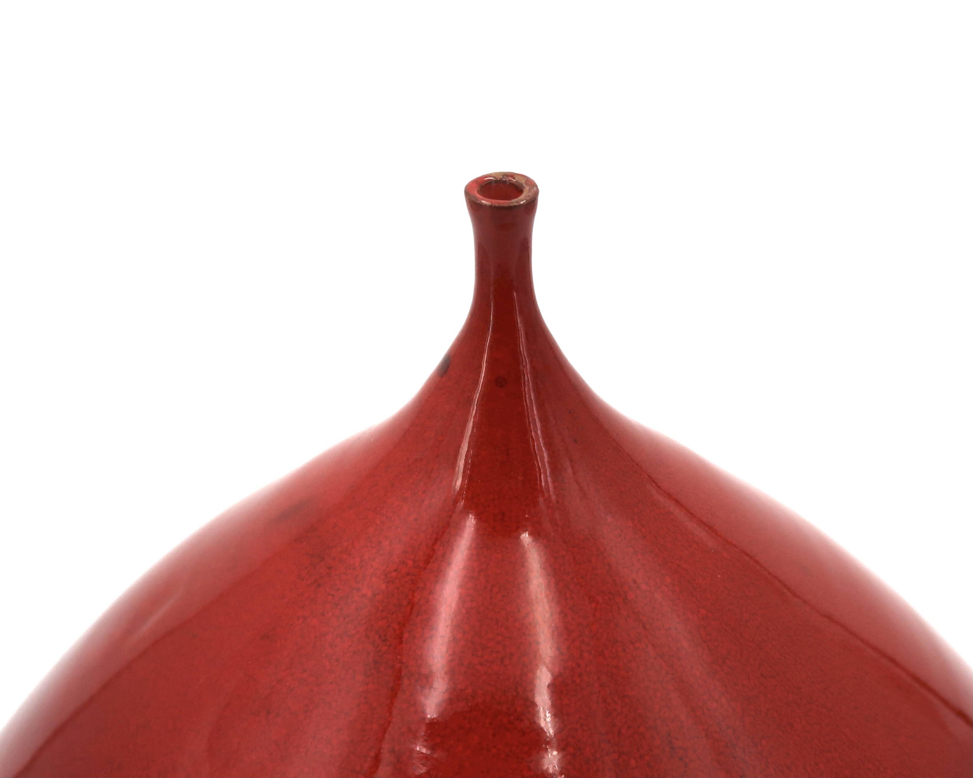 Impressive red ceramic vase, Belgian work, 1960s.
