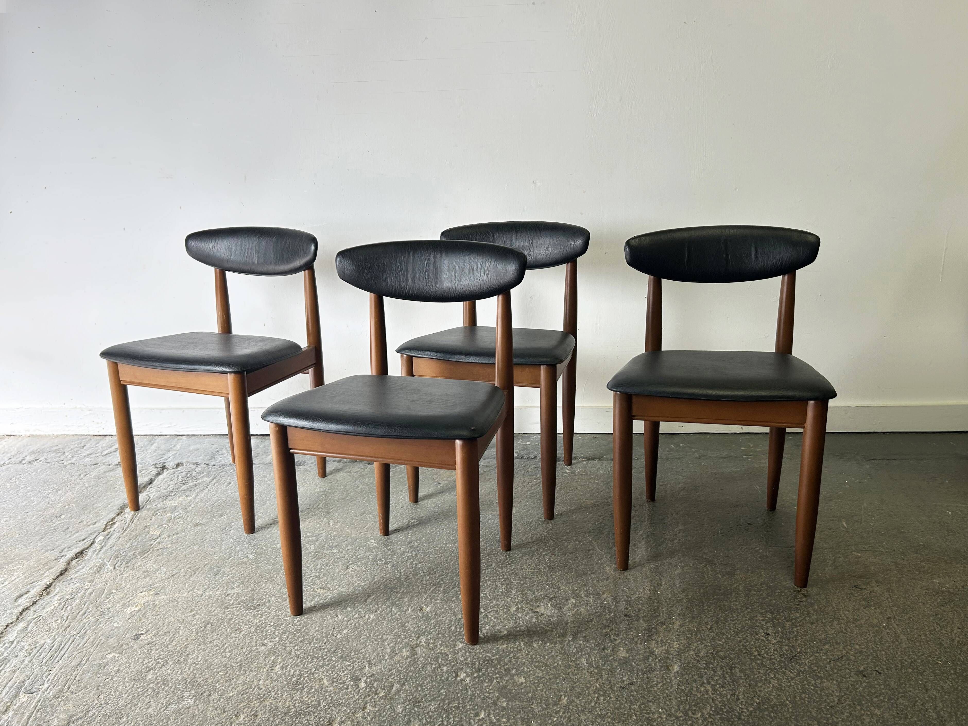 Four Schreiber Mid Century Dining Chairs Black Leatherette Floating Backres