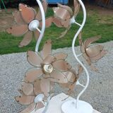 Pair of 70s floor lamps in lacquered metal flowers in glass and gilded metal
