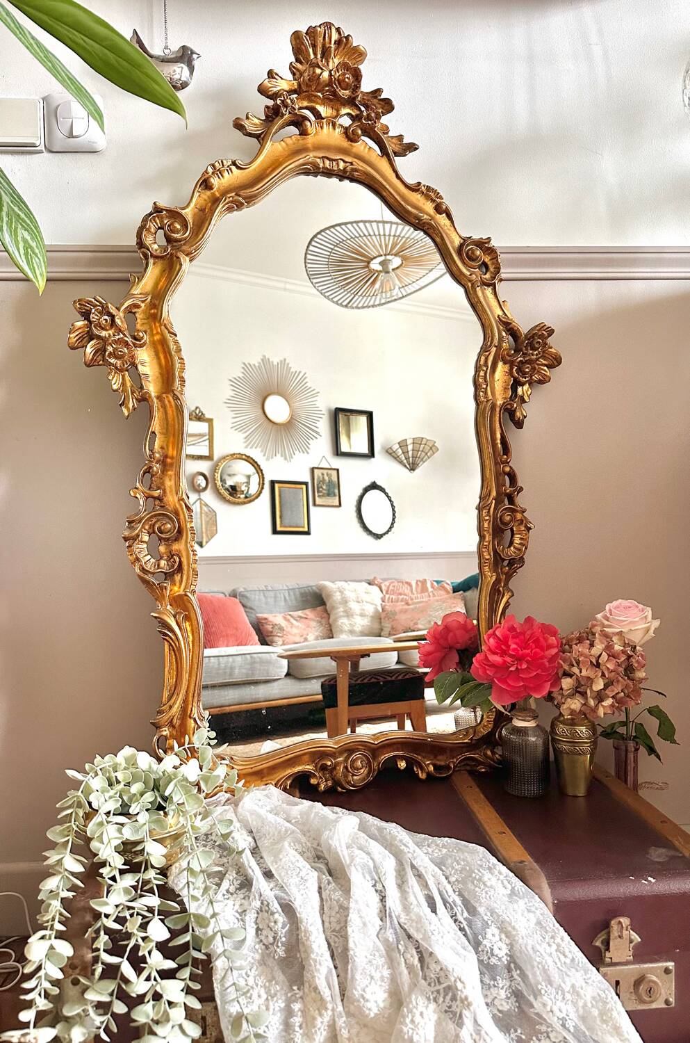 Large vintage baroque gold mirror 102x68