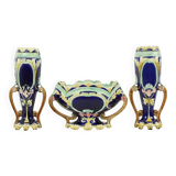 Art Nouveau Barbotine Majolica Vases Jardinière Set of 3