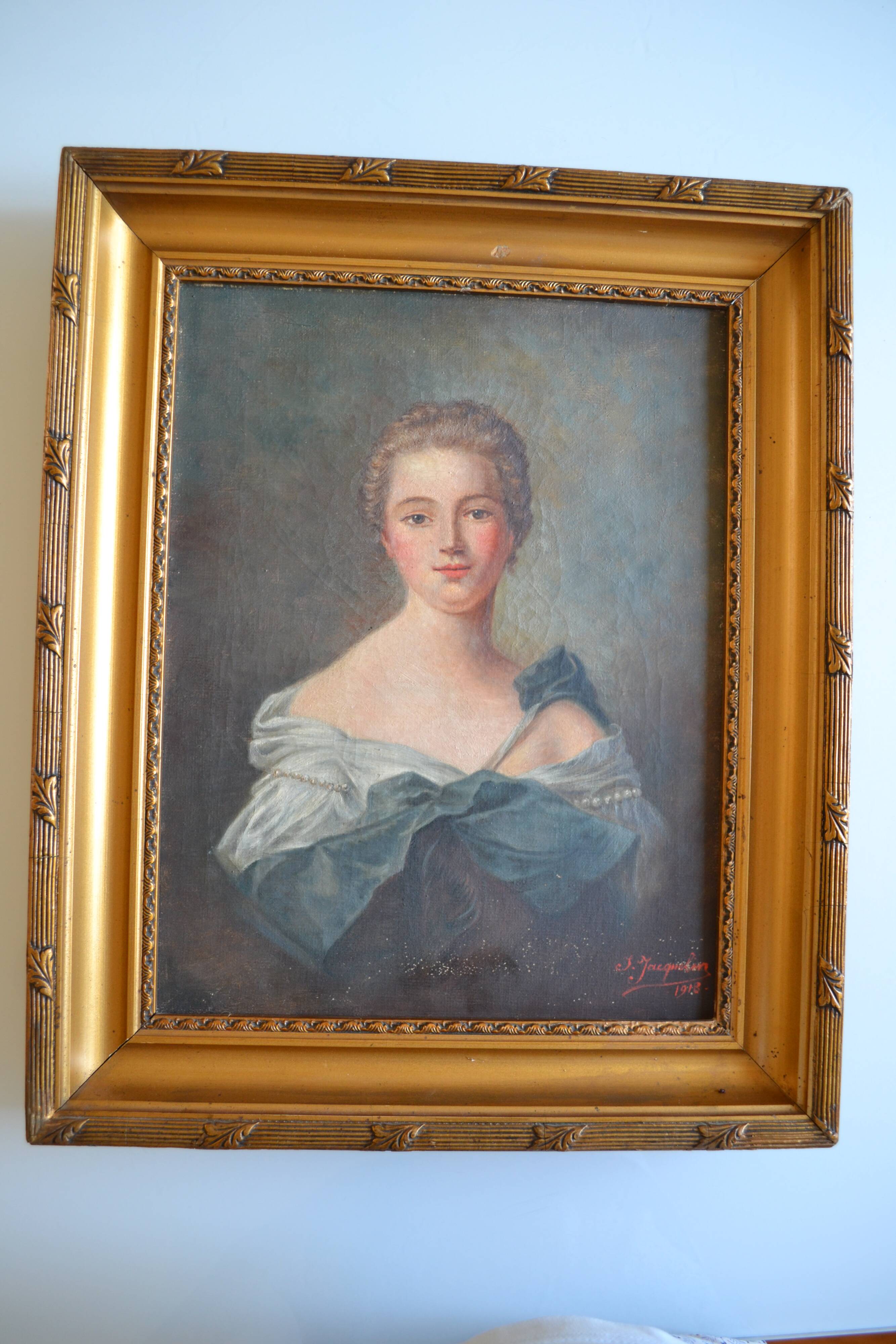 Portrait of Madame de Pompadour as Diana after Nattier painting HST