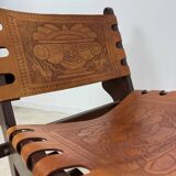 Vintage teak and leather armchair design Angel Pazmino brand Ecuador vintage 1960