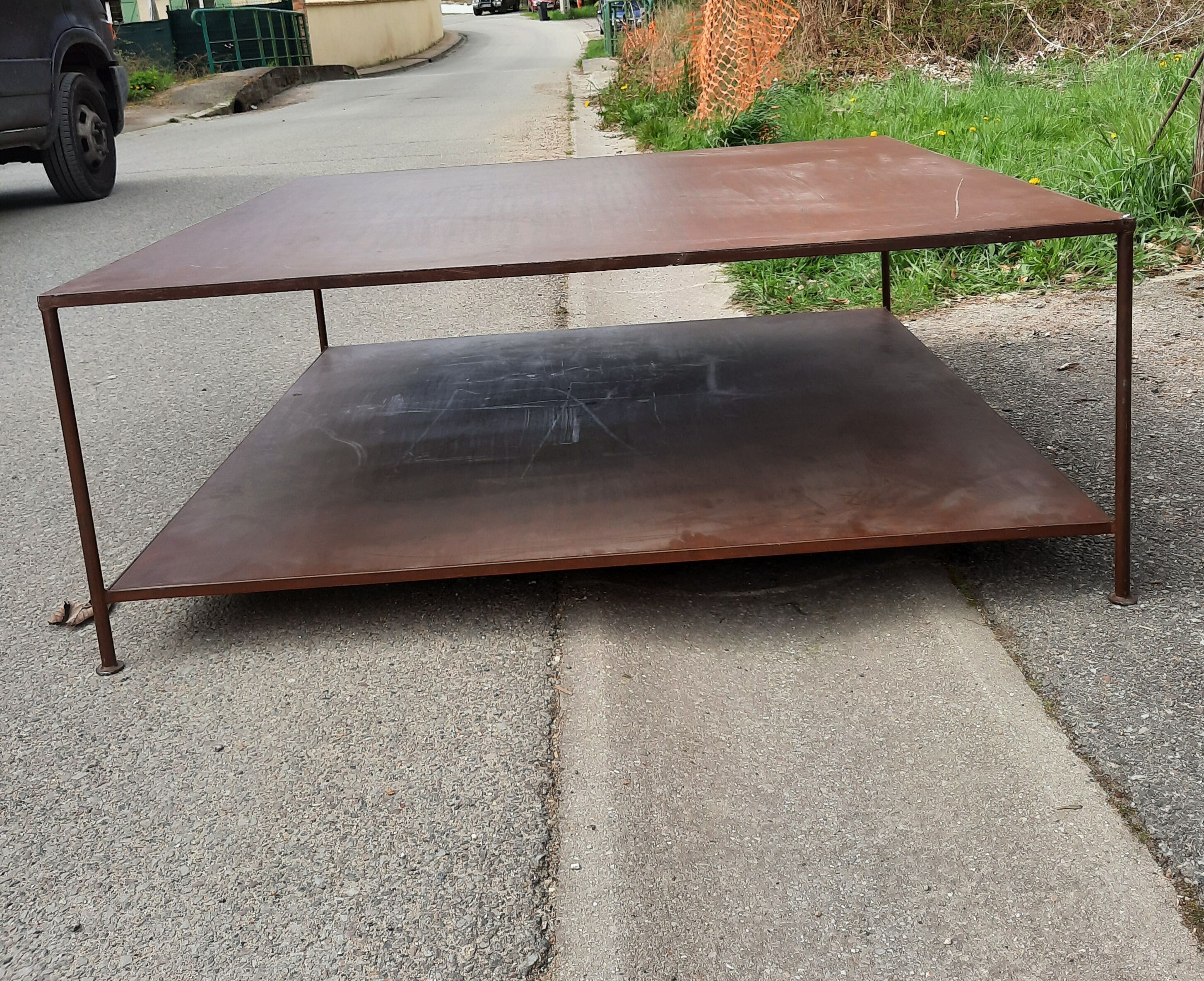 Large square coffee table with 2 metal tops