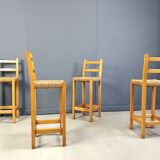 Vintage oak and papercord bar stools, 1960s