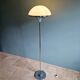 Modernist floor lamp in chromed metal and white satin glass