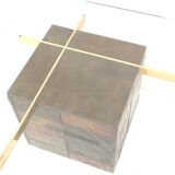 Italian design coffee table by Artedi with natural stone base and glass top
