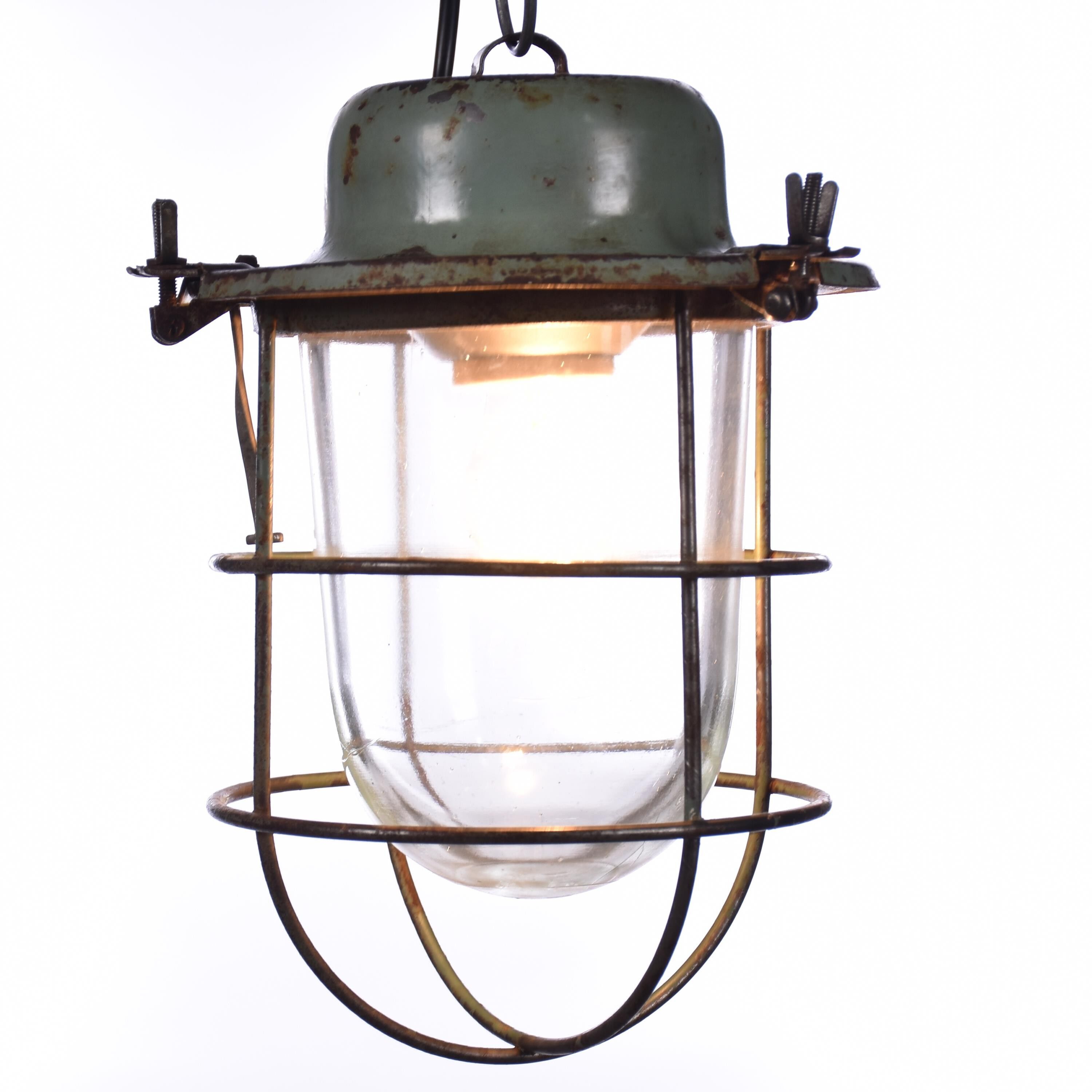 Industrial cage lamp green