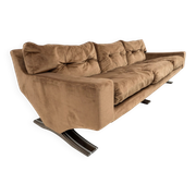 Three-seater vintage velvet sofa in brown designed by Franz Sartori 1965.