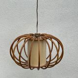 Vintage rattan pendant lamp with Japanese paper lampshade