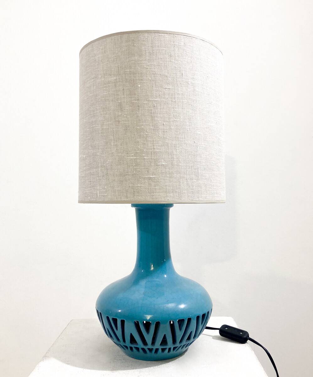 Mid-Century Blue Ceramic Table Lamp