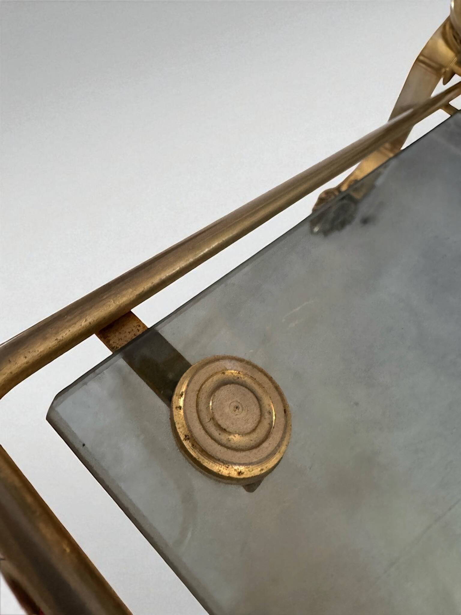 Magazine rack in brass and smoked glass, Maison Jansen style, 1950s