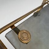Magazine rack in brass and smoked glass, Maison Jansen style, 1950s