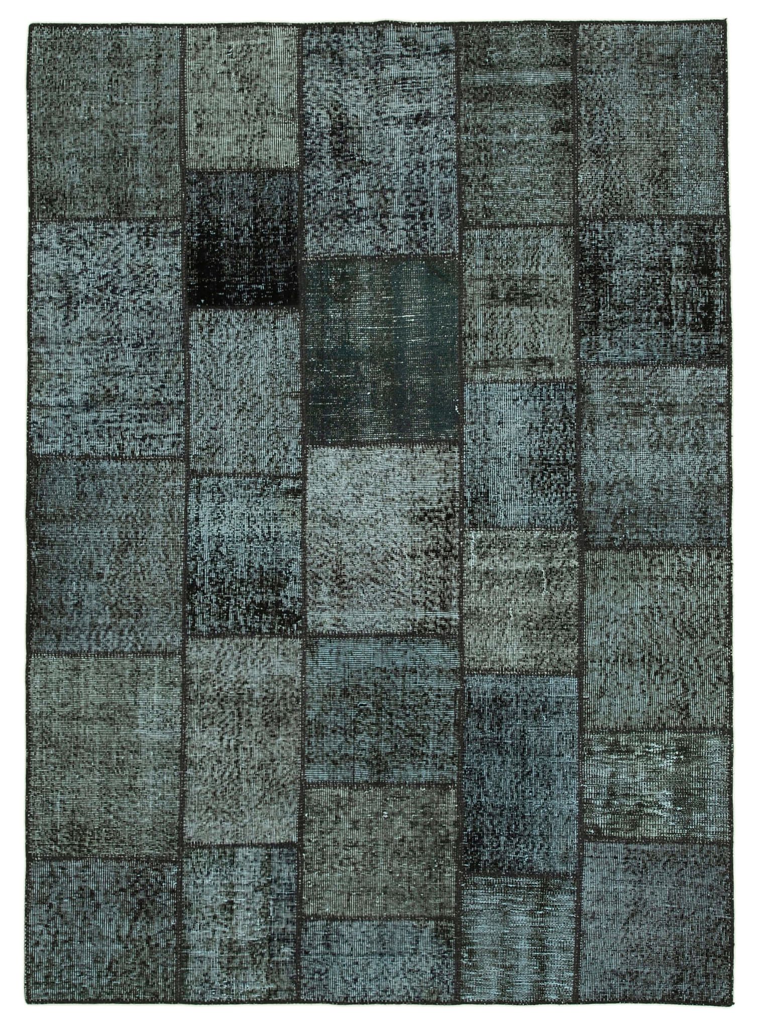 Hand-knotted oriental overdyed 174 cm x 242 cm black patchwork rug