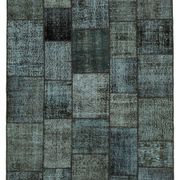 Hand-knotted oriental overdyed 174 cm x 242 cm black patchwork rug