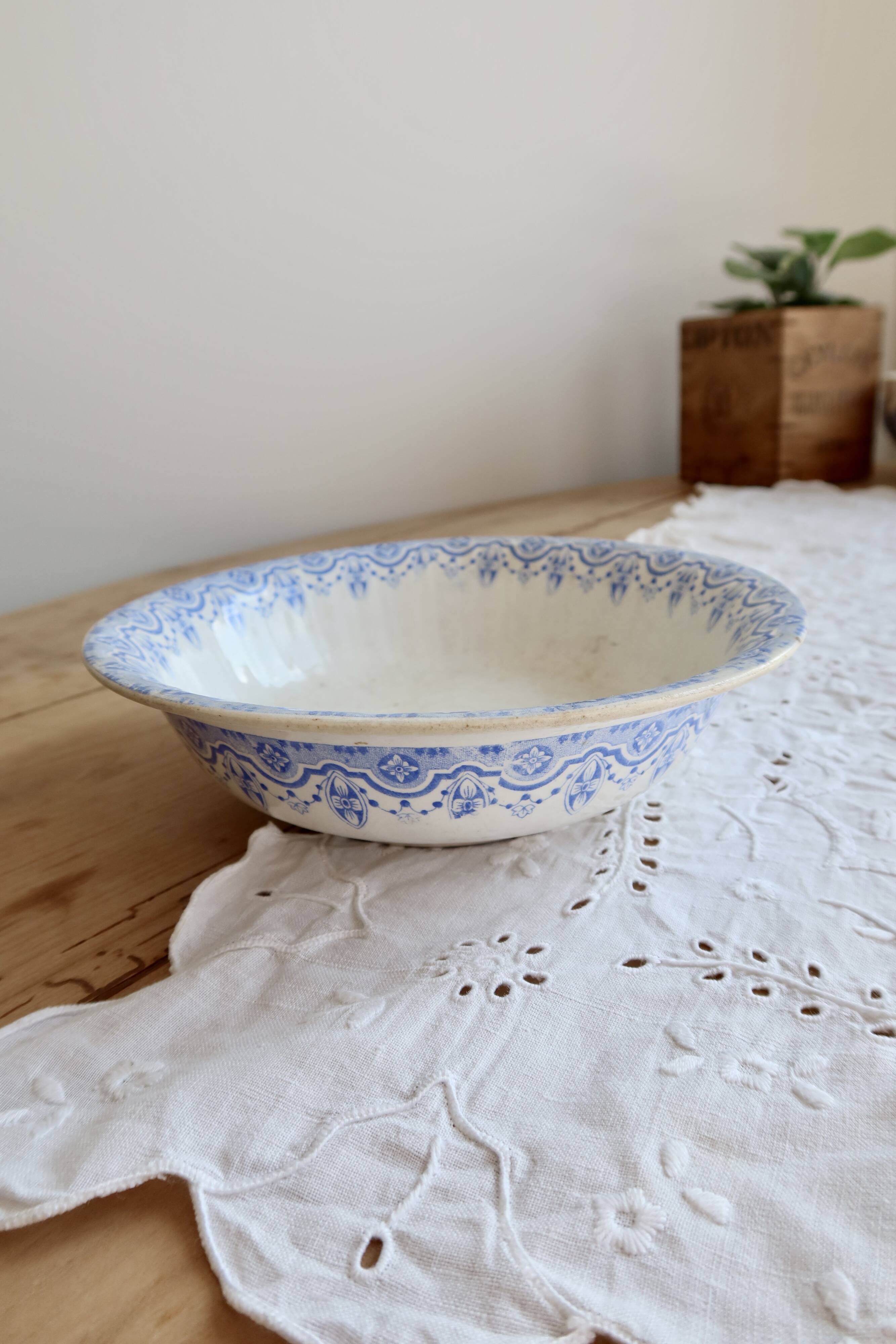 Old round deep plate ironstone Boch La Louvière Clara – Blue decoration