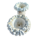 Pair of round stone fruit bowls on foot