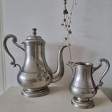 Lot of teapot, milk jug and sugar bowl in pewter