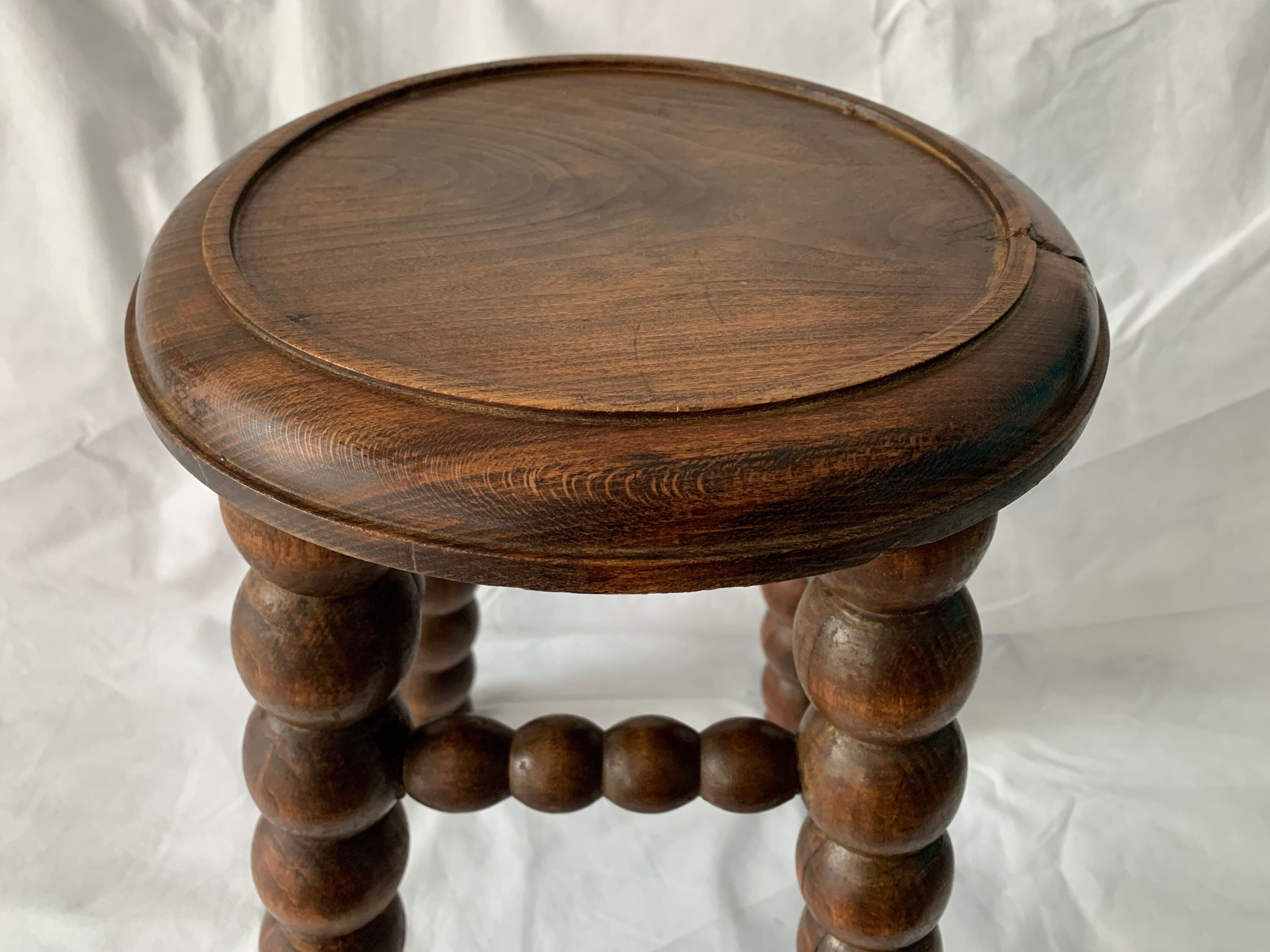 French turned wood stool 1950