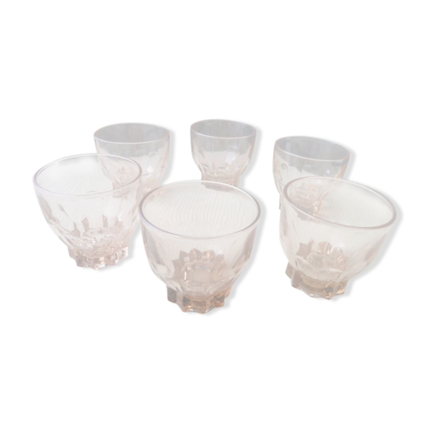 Set de 6 verres de table en verre rosé années 40-50