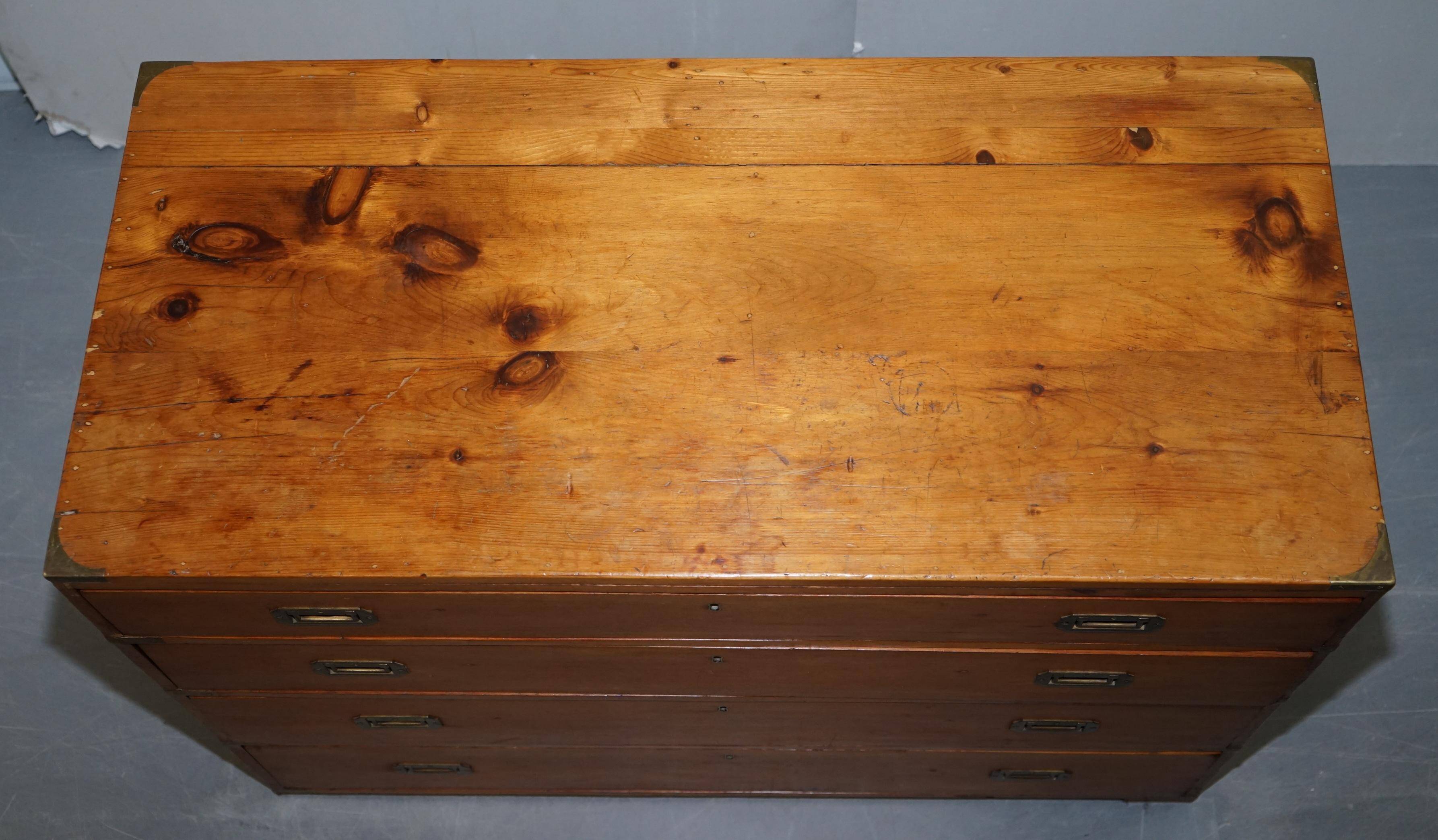 Victorian military pine commode with brass fittings.