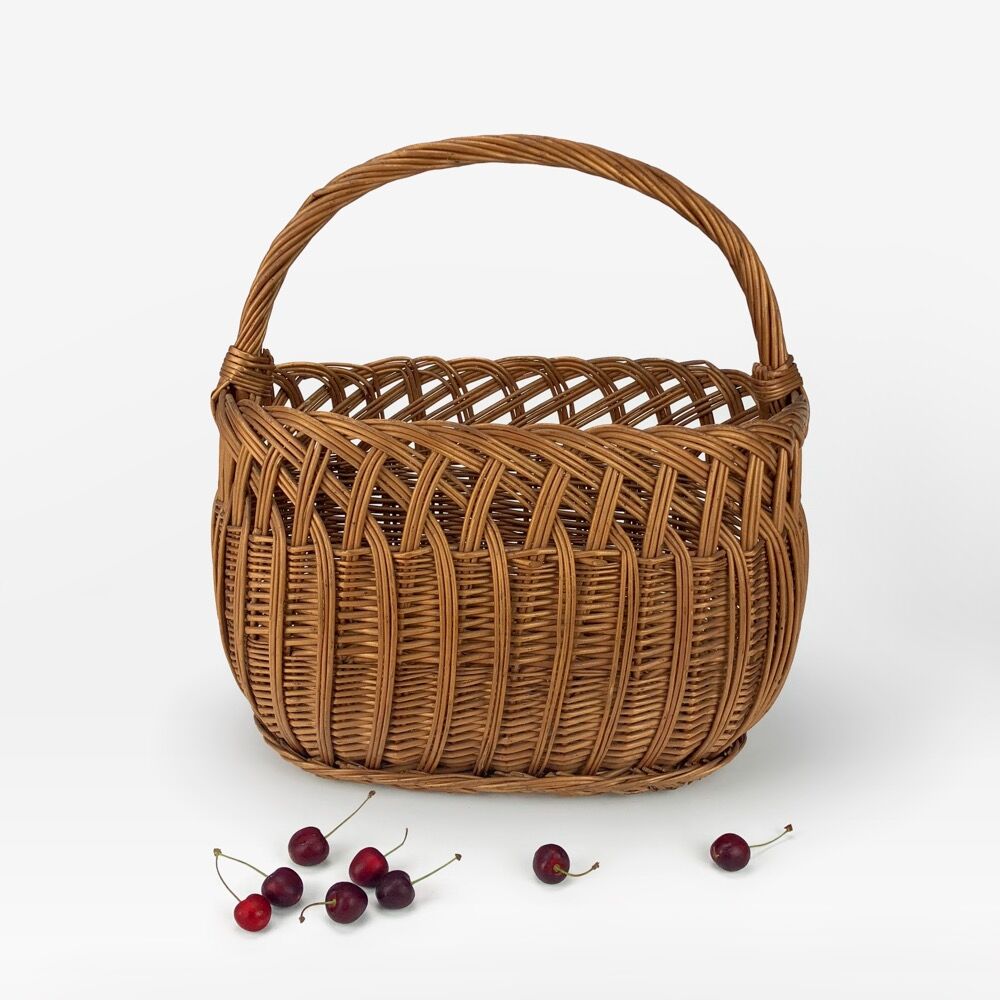 Old woven wicker shopping cart