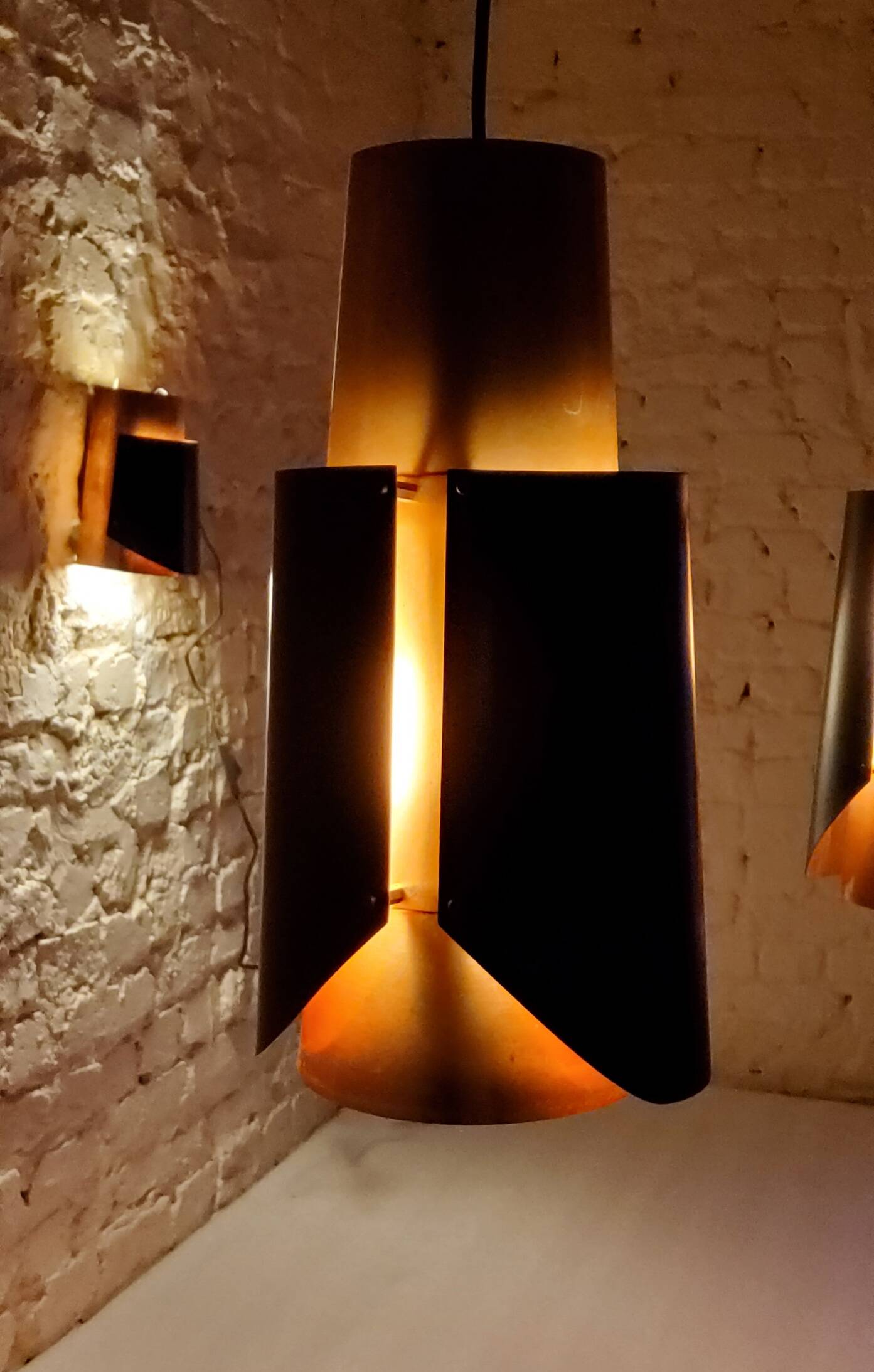 Vintage black brass 'østerport' pendant and wall lamp by Bent Karlby for Lyfa, Denmark 1960s