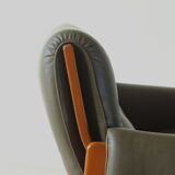 Olive leather two seater sofa, 1970'