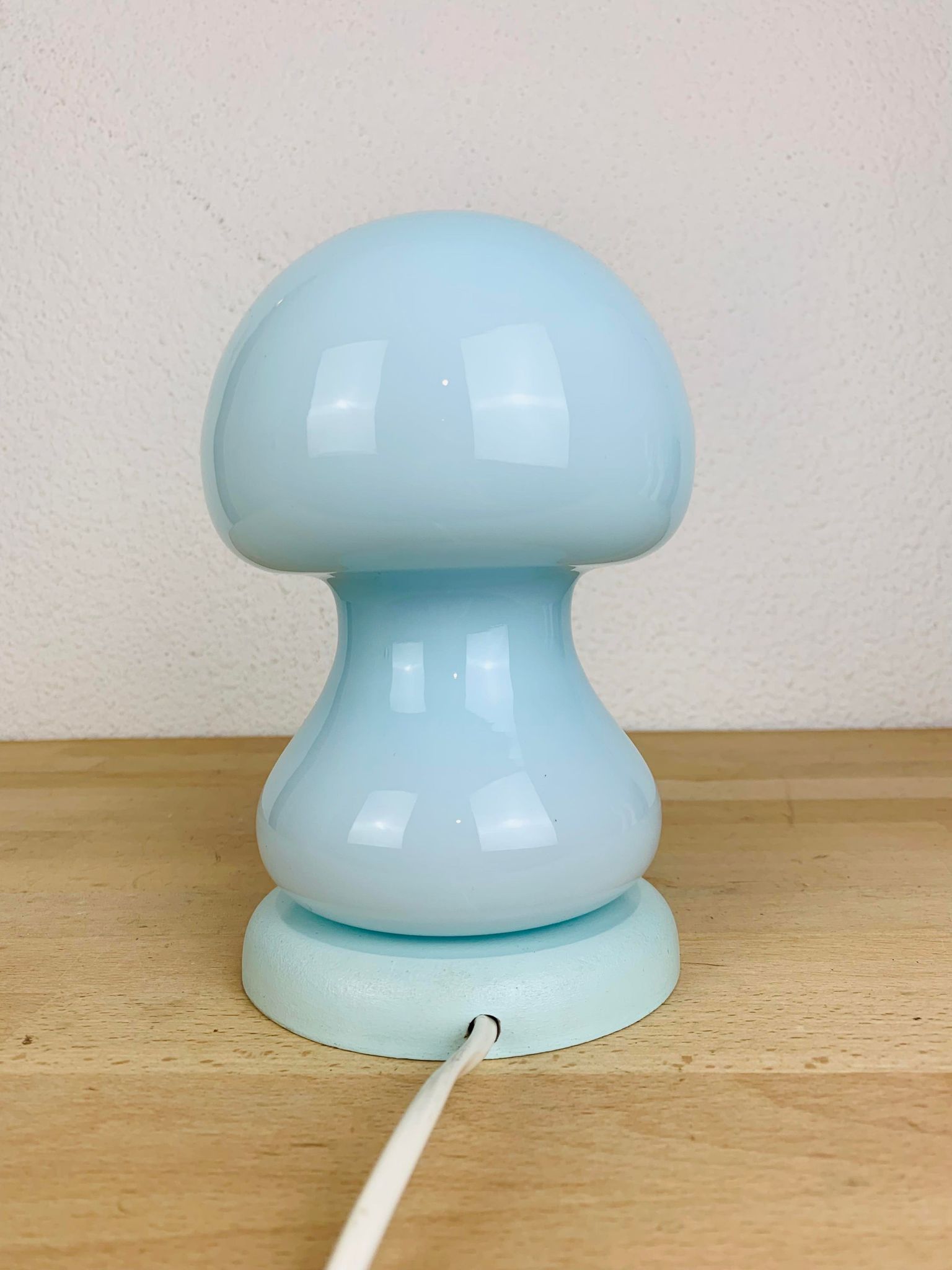 Vintage blue glass mushroom lamp