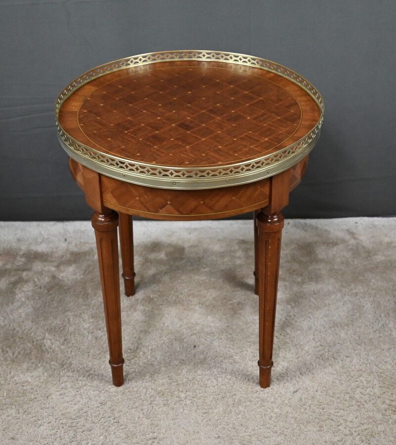 Small bouillotte table in marquetry – mid 20th century