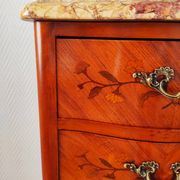 Curved chest of drawers in marquetry – marble top – Louis XV style