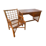 Desk and armchair rattan and vintage bamboo