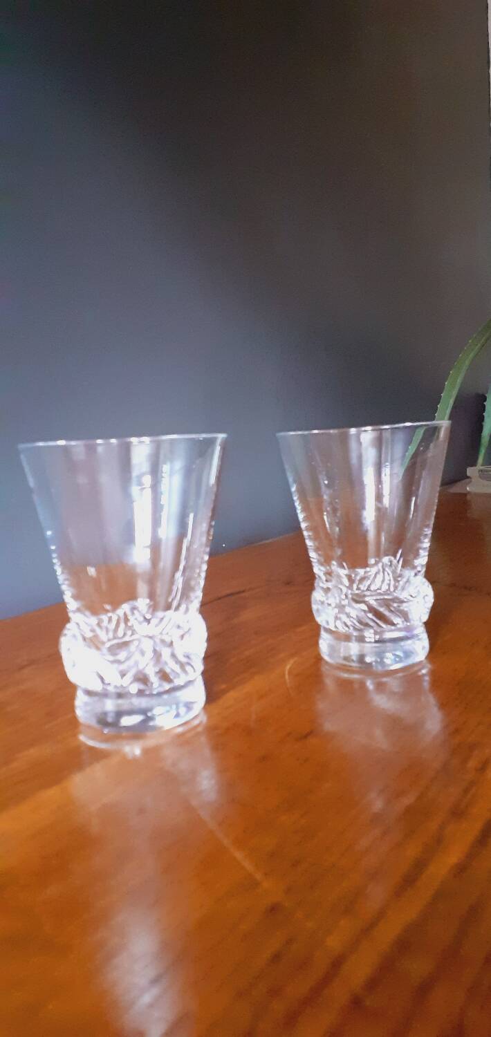 2 wine glasses from the 1950s in crystal by Daum, Sorcy model