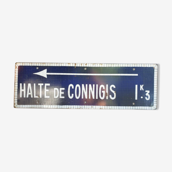 Mosaic enamelled plate 1930 directional panel Halte de Connigis