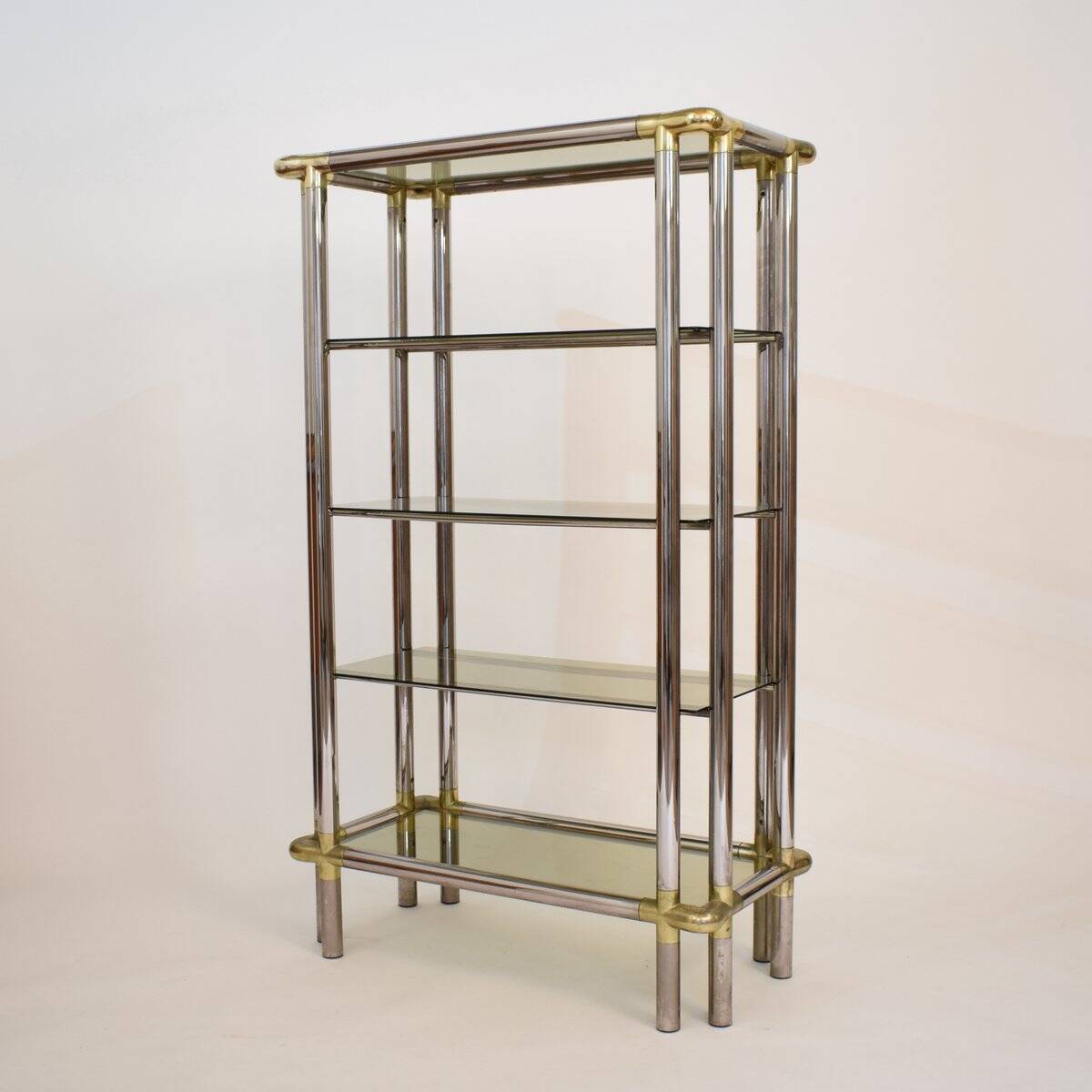Mid-Century Hollywood Regency French Chrome and Brass Shelf, 1970s