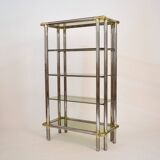 Mid-Century Hollywood Regency French Chrome and Brass Shelf, 1970s