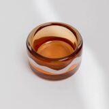 Vintage Skrdlovice Glass Bowl by Jaroslav Svoboda – Bold orange amber glass with white wave, Czech 1970s