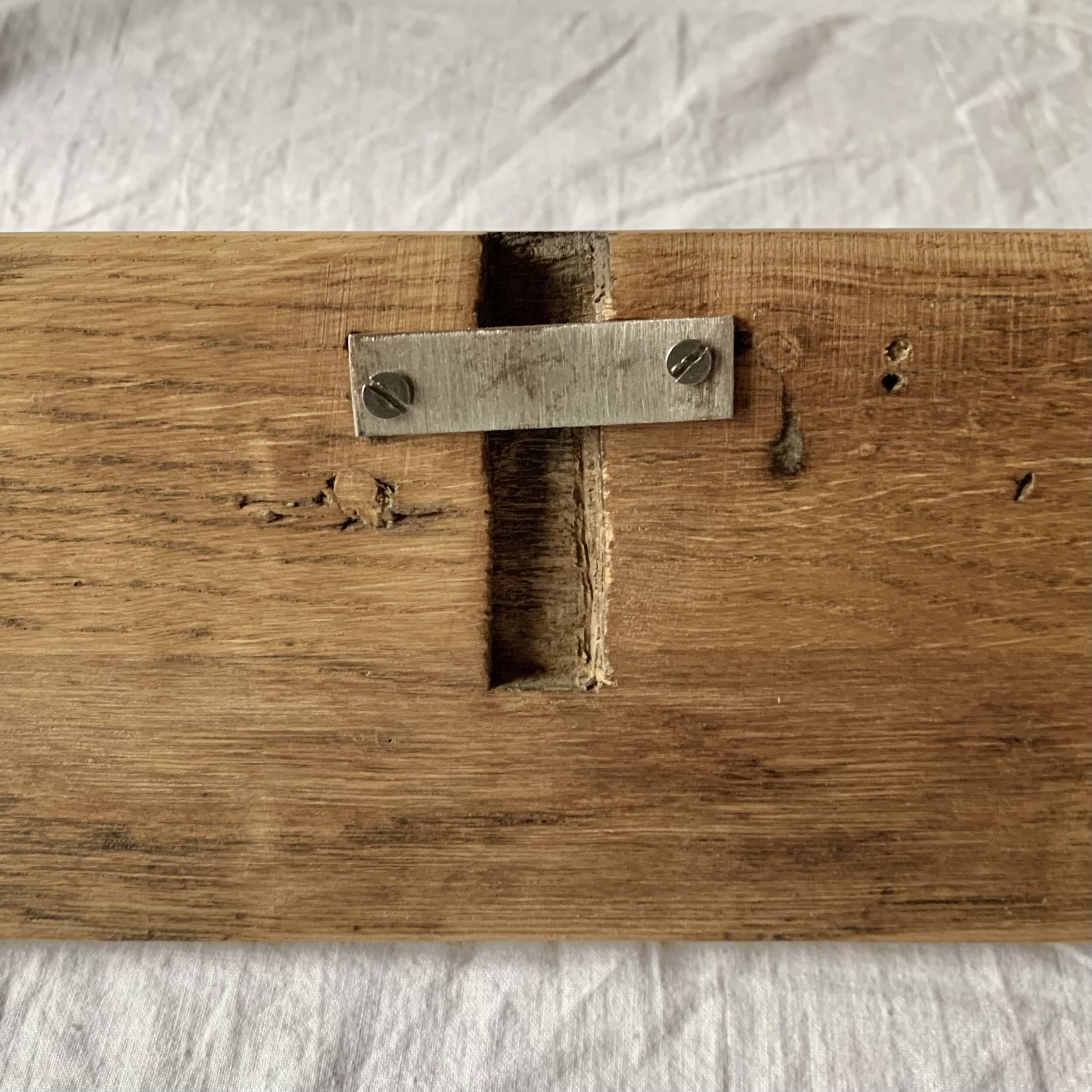 Vintage wooden wall coat rack - 3 chrome metal hooks