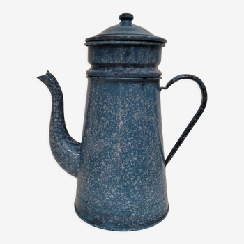 Cafetière émaillée bleu marbrée