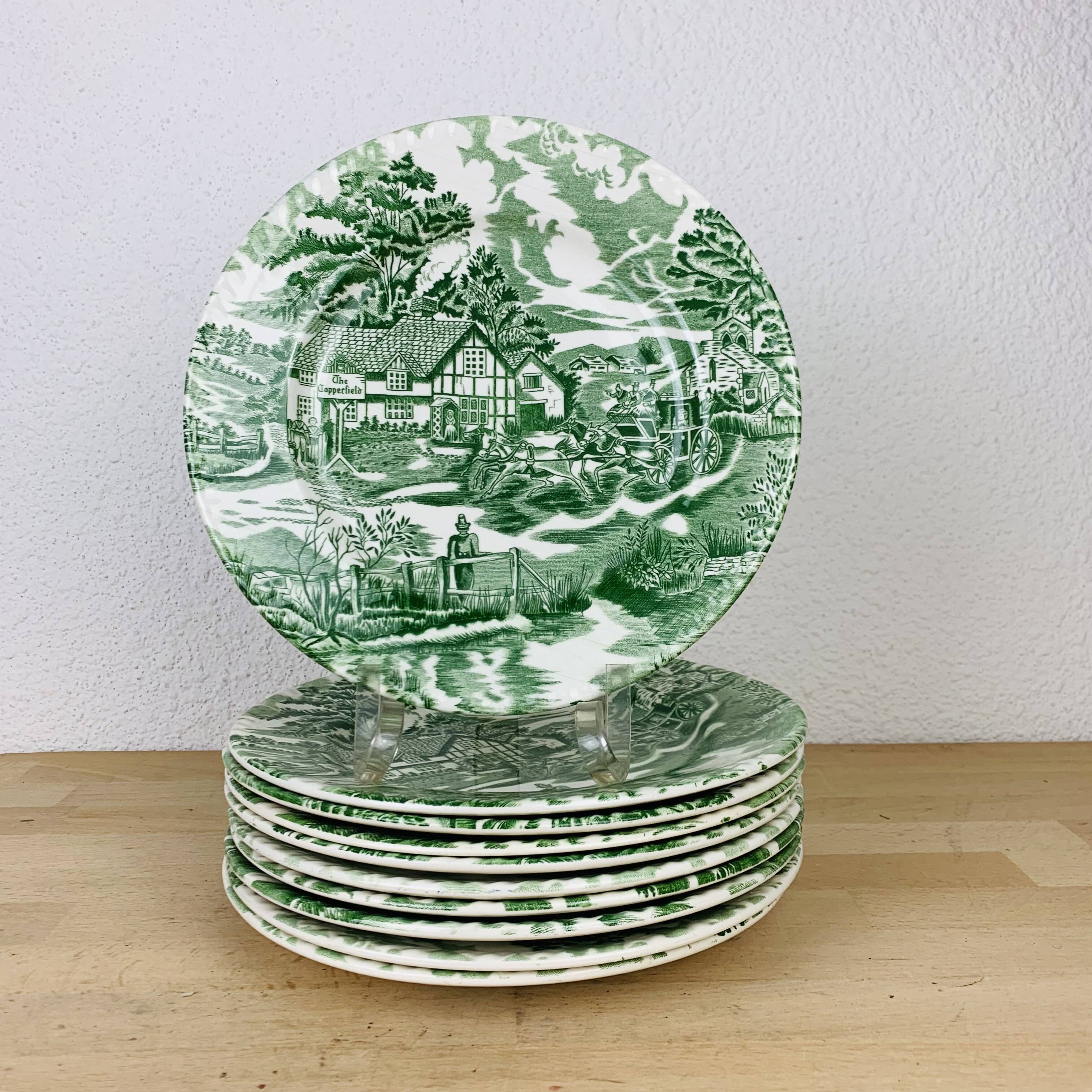 10 English Style Luneville green plates